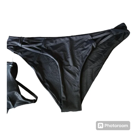 NWT Black 2 Piece Bikini Size L Sandy Beach Swimwear Vacation Travel Pool - Picture 3 of 10
